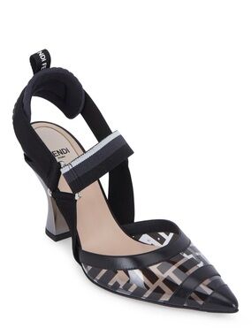 Fendi Black PVC Colibri Pointed Slingback Heel